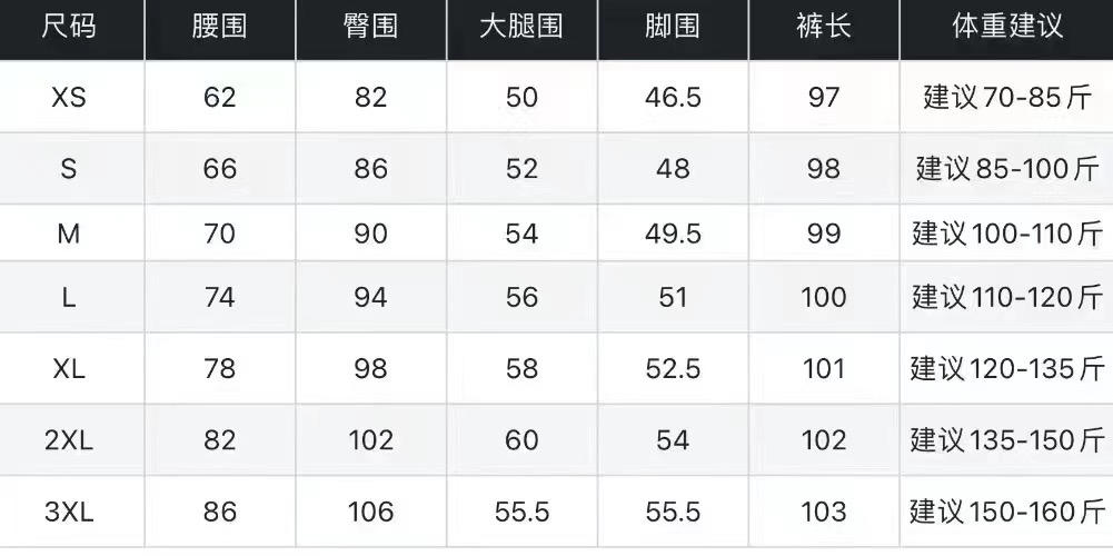 腿长对照表图片