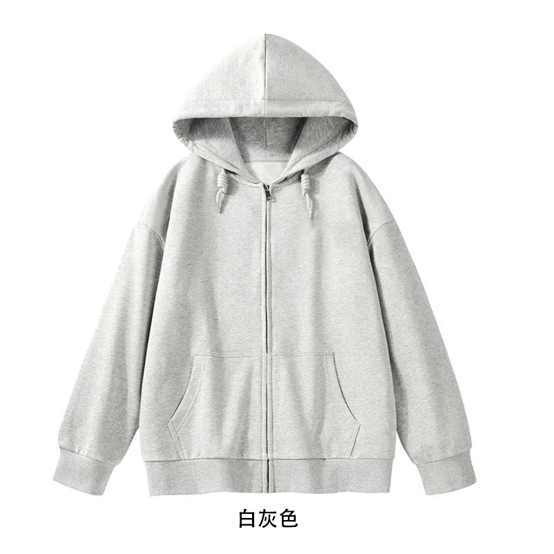 Full matt imitation cotton Chinese cotton composite milk silk 320g off-shoulder double-hooded sweatshirt men and women zipper jacket