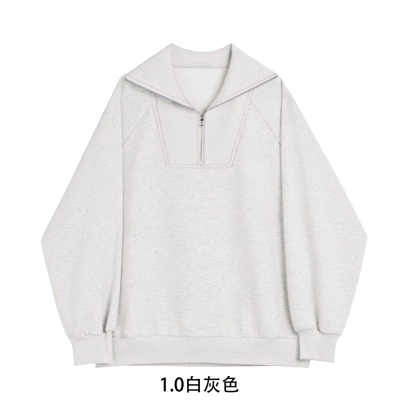 100% cotton surface Chinese cotton food wool compound milk silk 320g large lapel half zipper pullover sweatshirt light version