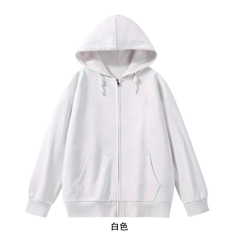 Full matt imitation cotton Chinese cotton composite milk silk 320g off-shoulder double-hooded sweatshirt men and women zipper jacket