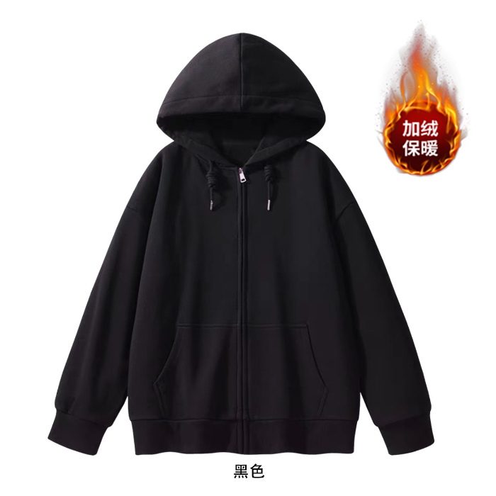 Full matt imitation cotton Chinese cotton composite silver fox velvet 420g off-shoulder double hooded sweatshirt for men and women with metal zipper jacket