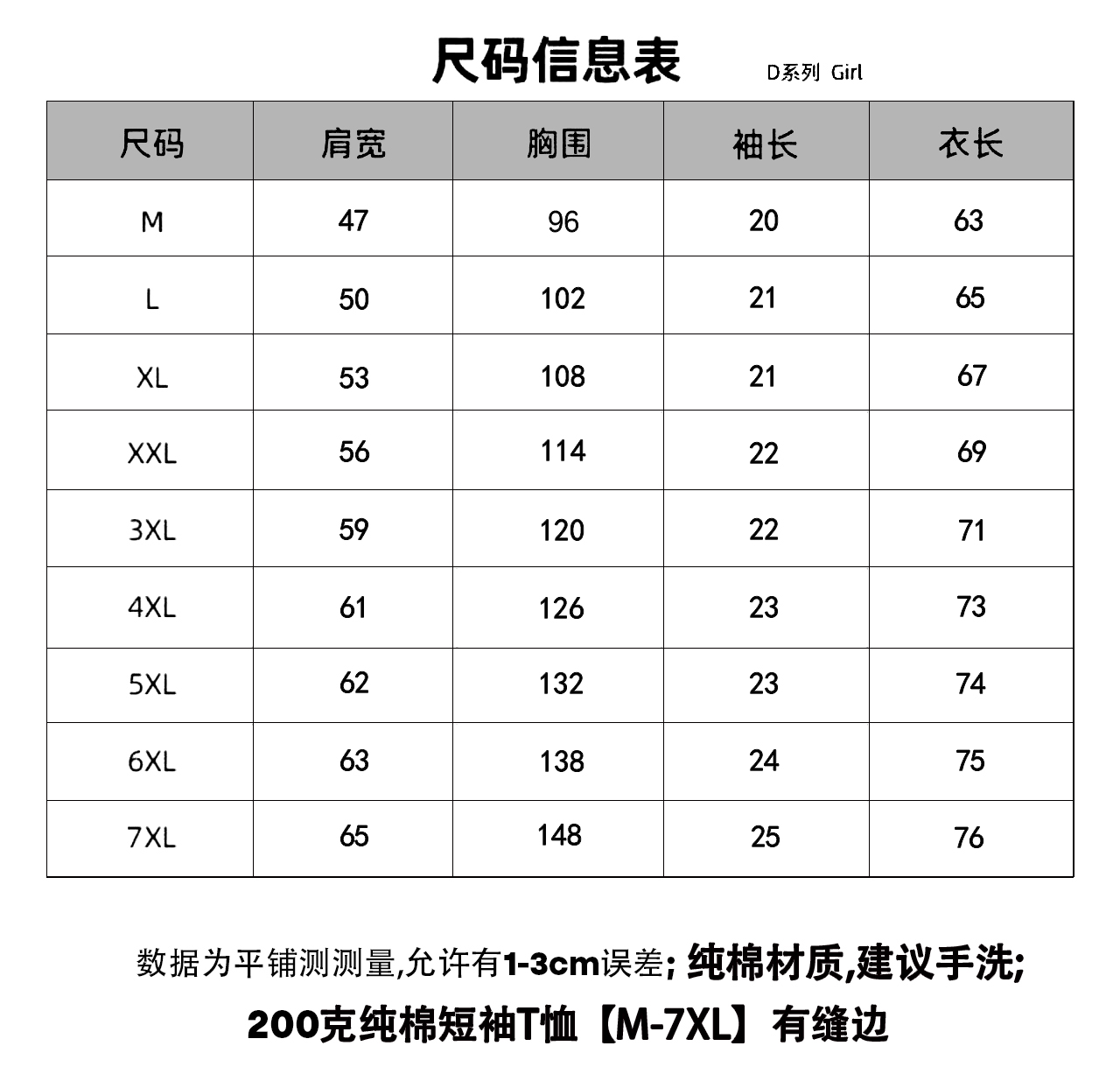 t恤尺码对照表图片