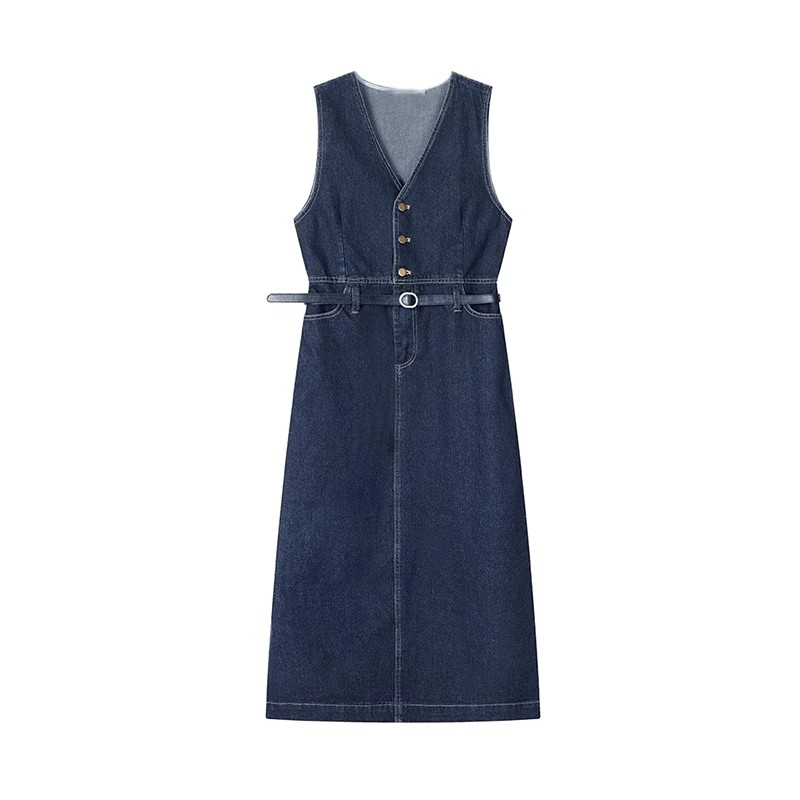 Tea style is popular this year for age reduction and beautiful 2024 women's summer new denim suspender dress