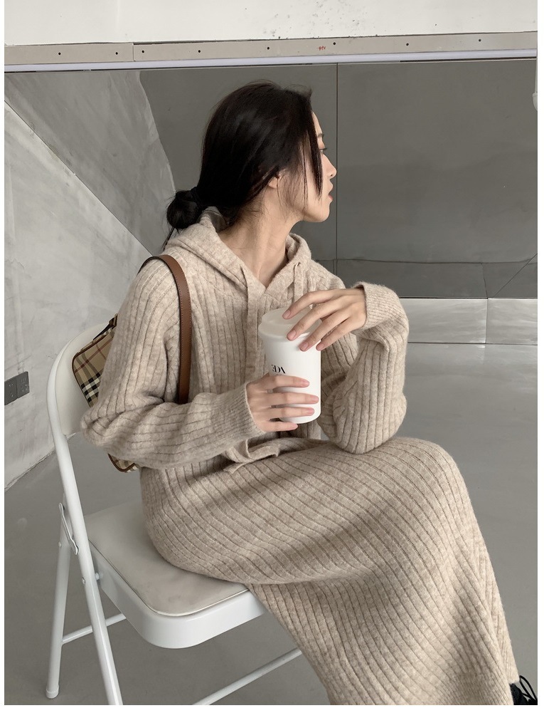 Tmall original quality #Autumn and winter thickened hooded sweater dress straight loose long style