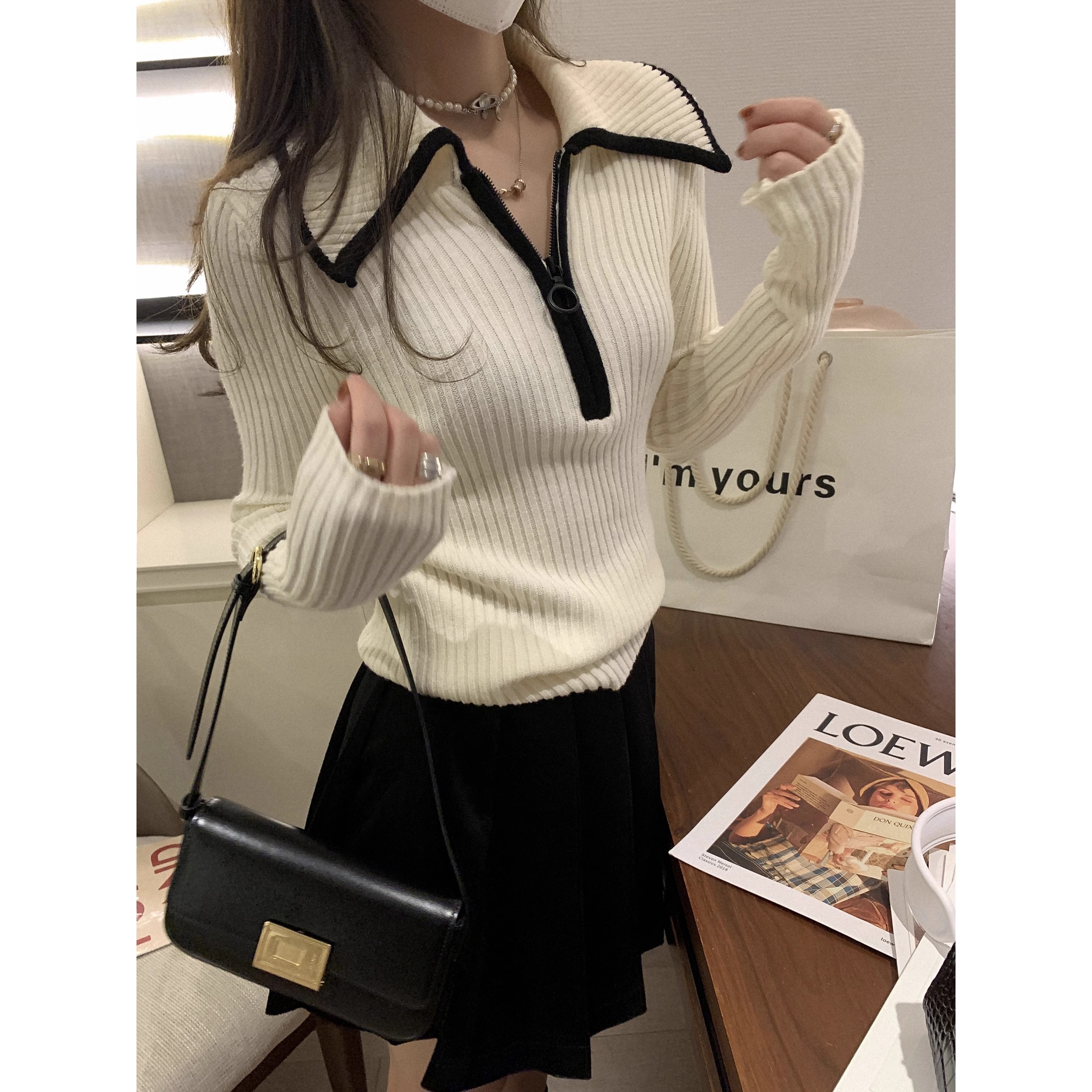 A large number of zipper lapel sweaters for women in autumn and winter, long-sleeved inner wear, slim-fitting high-end tops, knitted bottoming shirts