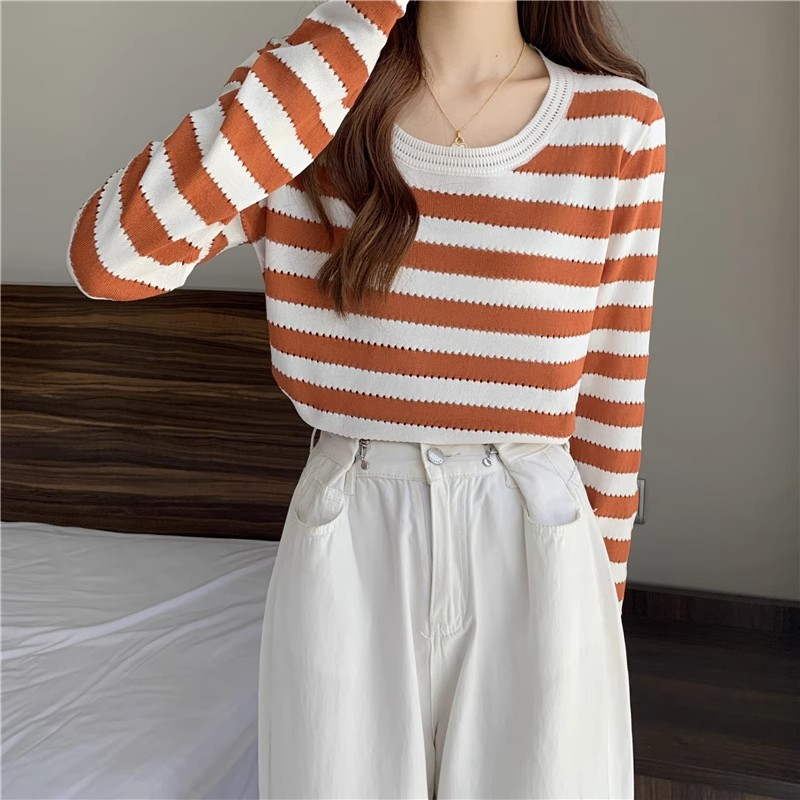 Patterned knitted sweater for women  new autumn and winter new bottoming sweater with slim fit early autumn long-sleeved top