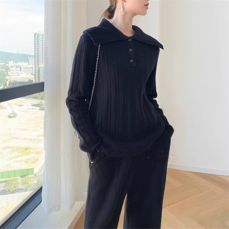 Fashion casual knitted suit for women in autumn and winter new style loose soft glutinous twist pullover sweater wide leg pants two piece set thick