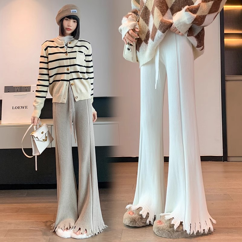 A large number of Tmall quality drapey fringed floor-length trousers, loose and slimming, soft and waxy knitted wide-leg pants