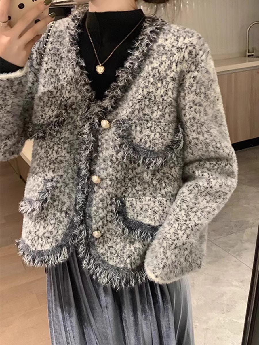 Large quantities of Tmall quality high-end mink velvet sweater Xiaoxiang celebrity style knitted cardigan jacket