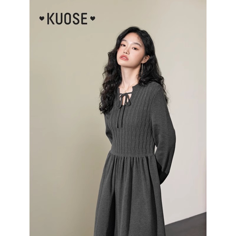 Wide color French heavy knitted dress for women  autumn and winter new short sweater dress slim inner skirt