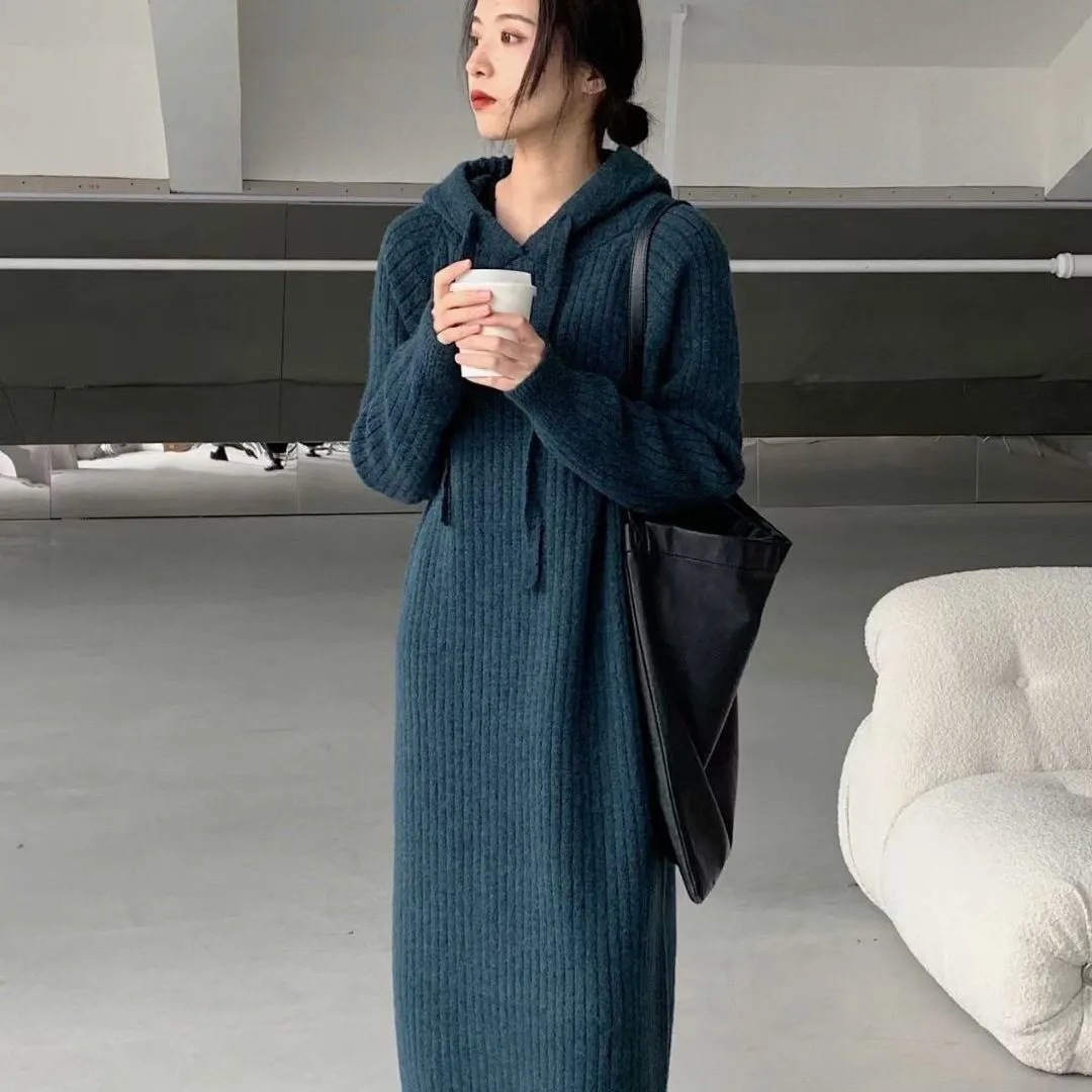 Tmall original quality #Autumn and winter thickened hooded sweater dress straight loose long style