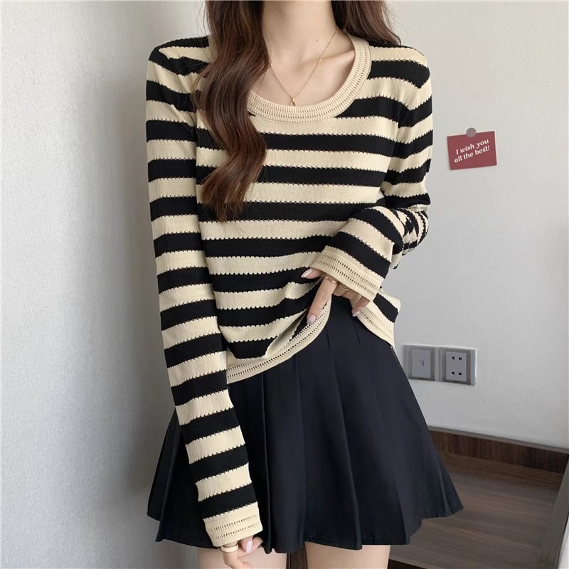 Patterned knitted sweater for women  new autumn and winter new bottoming sweater with slim fit early autumn long-sleeved top