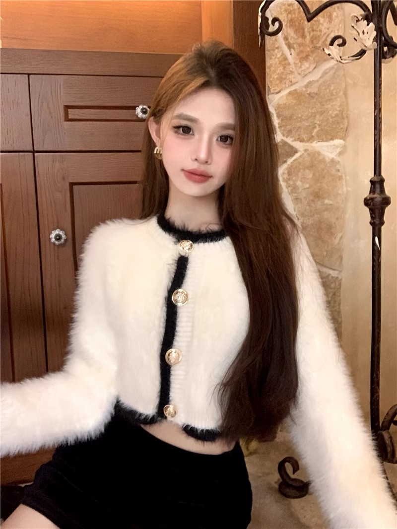 Xiaoxiangfeng imitation mink velvet sweater for women autumn and winter pure desire French socialite short fur top knitted cardigan jacket