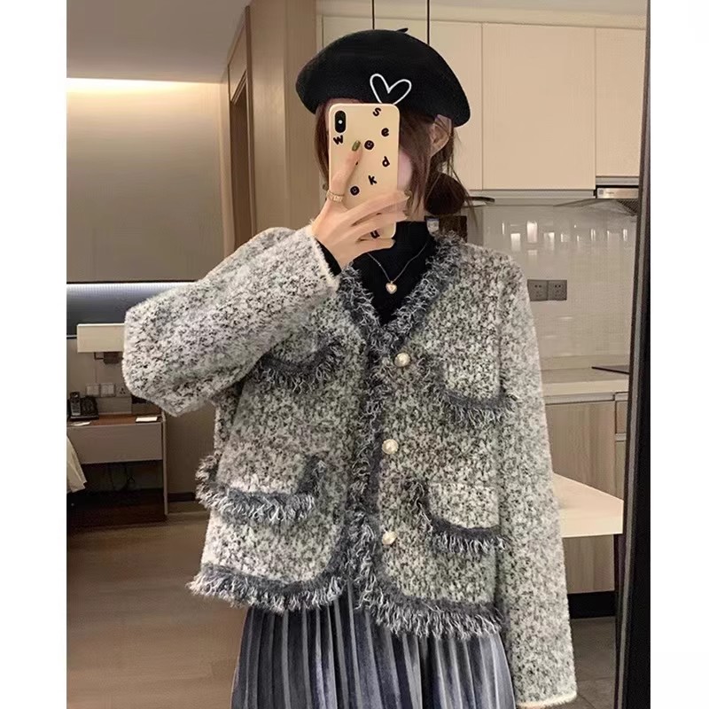 Large quantities of Tmall quality high-end mink velvet sweater Xiaoxiang celebrity style knitted cardigan jacket