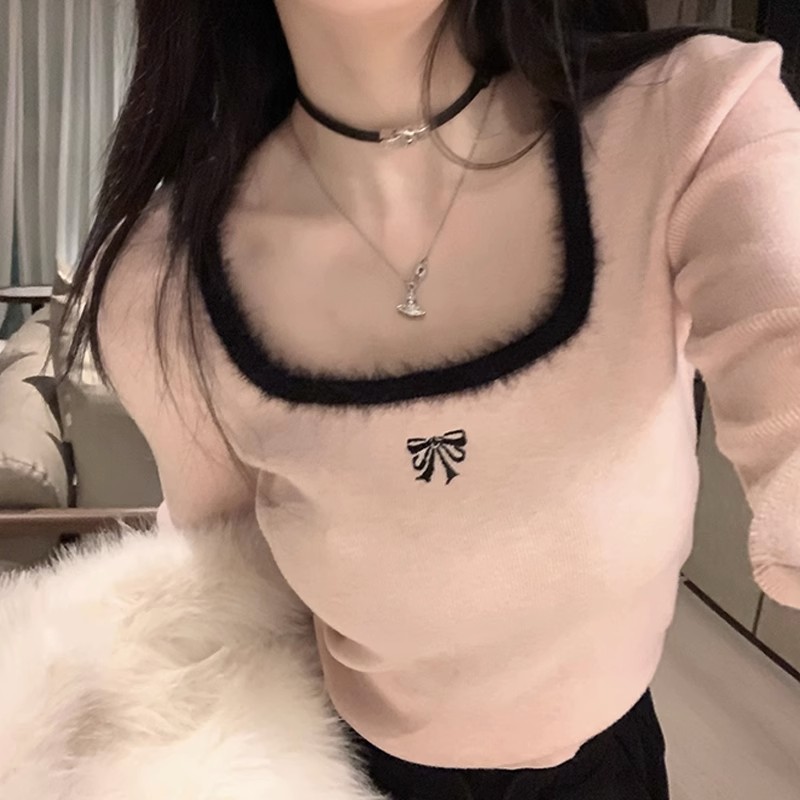 High-end sweater women's autumn and winter inner layering shirt  new style slim-fitting sweater short long-sleeved top