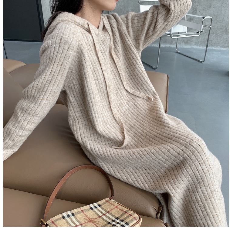 Tmall original quality #Autumn and winter thickened hooded sweater dress straight loose long style