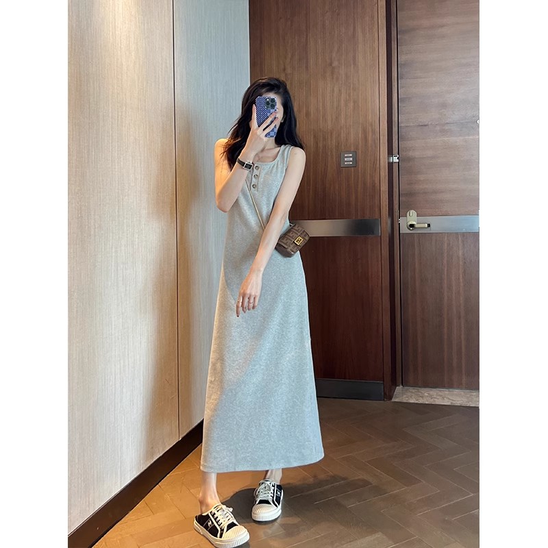 2024 new Korean style casual dress mid-length two-piece set for women spring and summer slim floral gray first love style