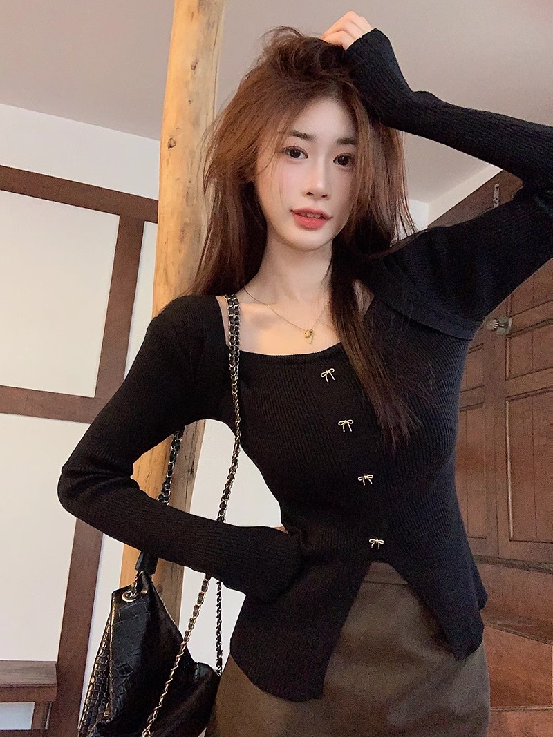 Autumn and winter  French slim fit large v-neck long-sleeved new sweater bottoming sweater tops for women