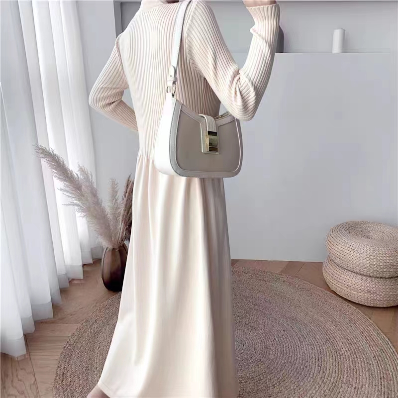 Women's autumn and winter new style with coat, sweater dress and long skirt with V-neck slim knitted dress and long skirt