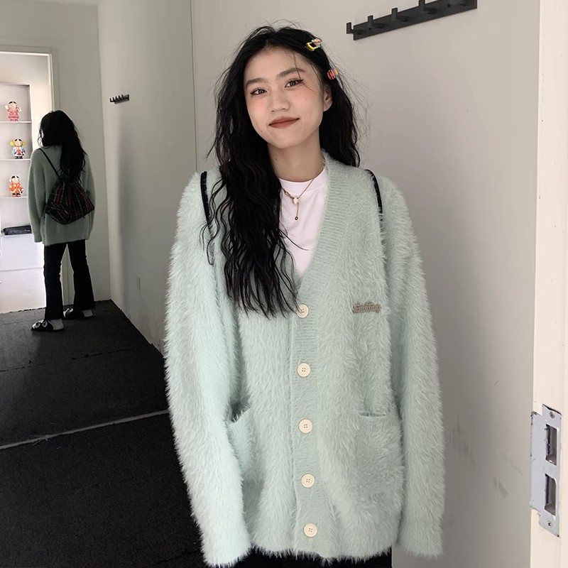 Regular size, Tmall quality sweet mink velvet sweater jacket for women spring and autumn gentle knitted cardigan