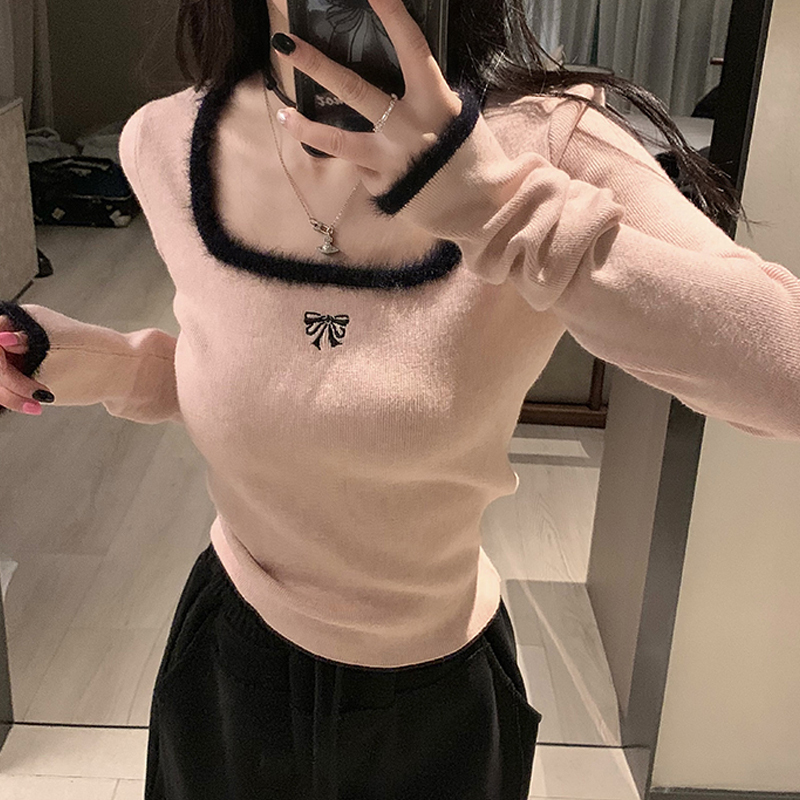 High-end sweater women's autumn and winter inner layering shirt  new style slim-fitting sweater short long-sleeved top