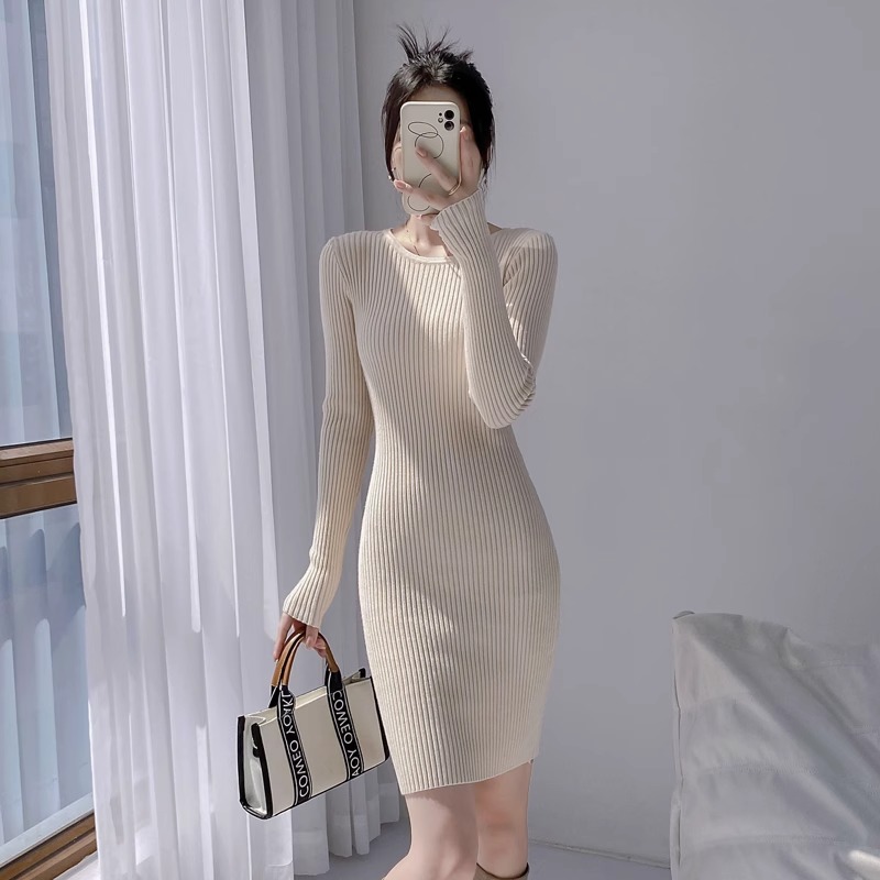 Slim fit short hip-hugging knitted sweater bottoming dress