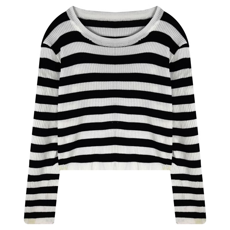 Korean fashionable striped long-sleeved T-shirt for women early autumn American retro slim-fitting shirt hot girl sweater top