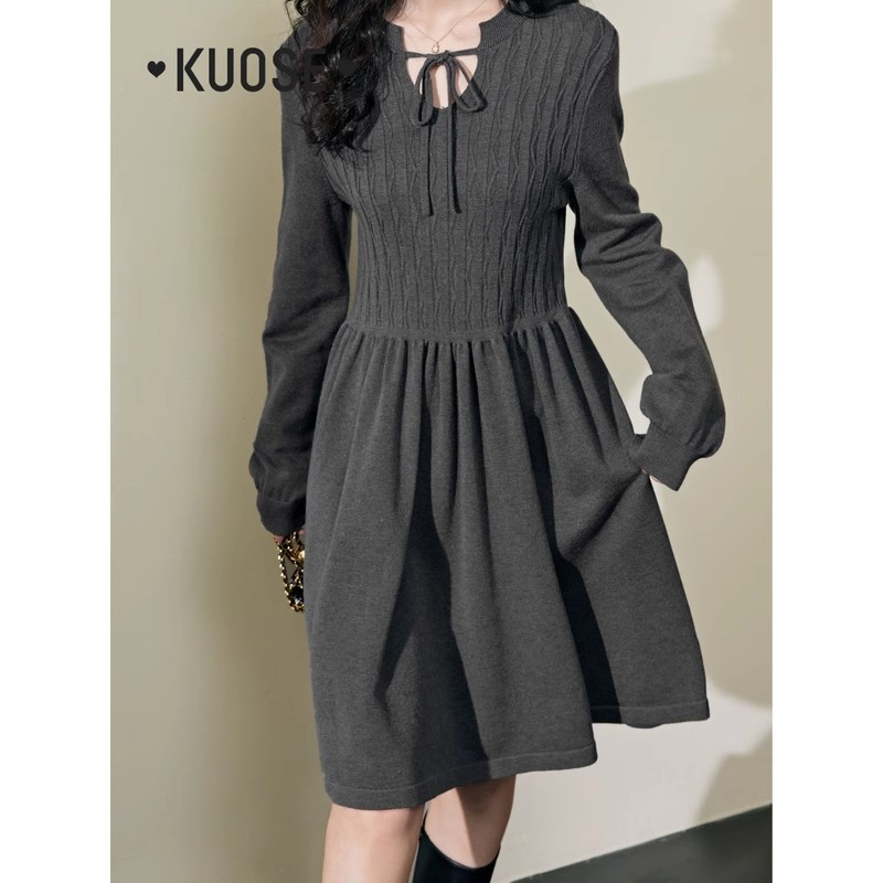 Wide color French heavy knitted dress for women  autumn and winter new short sweater dress slim inner skirt