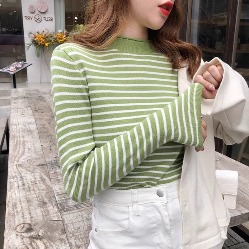 A large number of Tmall quality half turtleneck striped long-sleeved knitted bottoming shirt tops for women