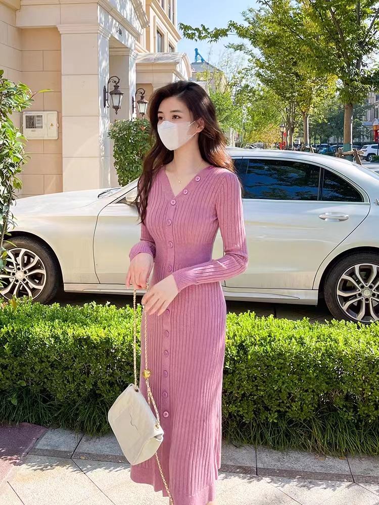 Knitted dress women's autumn and winter  new style women's gentle temperament slim bottoming sweater long skirt