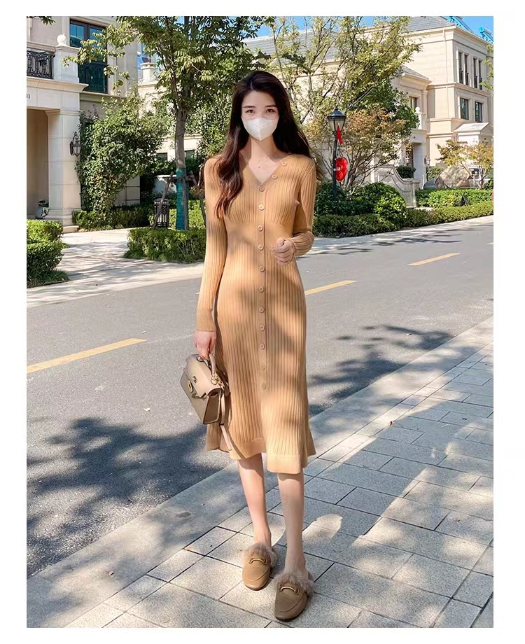 Knitted dress women's autumn and winter  new style women's gentle temperament slim bottoming sweater long skirt