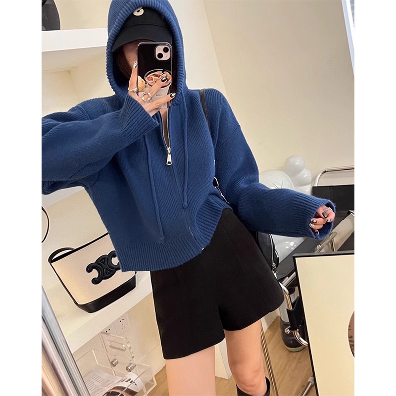 A large number of Tmall quality design hooded zipper short sweater jackets for women