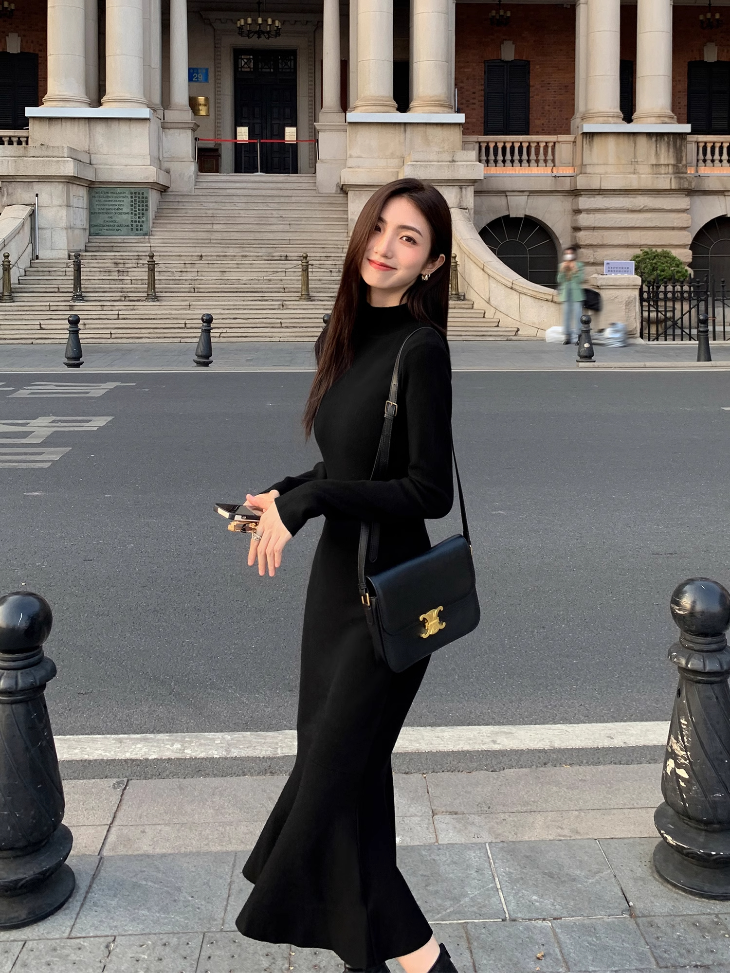 Knitted dress for women 2024 autumn and winter temperament fishtail skirt half high collar inner slim skirt long and short style