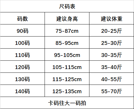 幼儿裤子尺码对照表图片