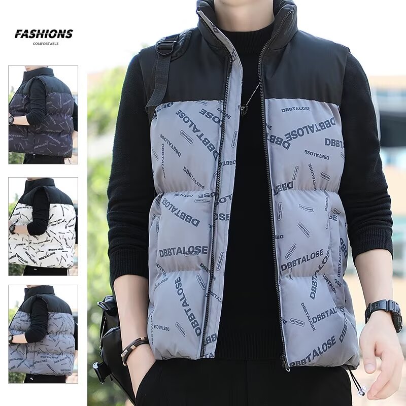 Can be returned and exchanged in second batch. Autumn and winter new style stand-up collar vest for men, thickened windproof and comfortable color matching vest jacket