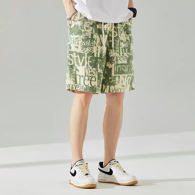 Summer new casual pants men's shorts fashion trend all-match men's flower pants mid-pants