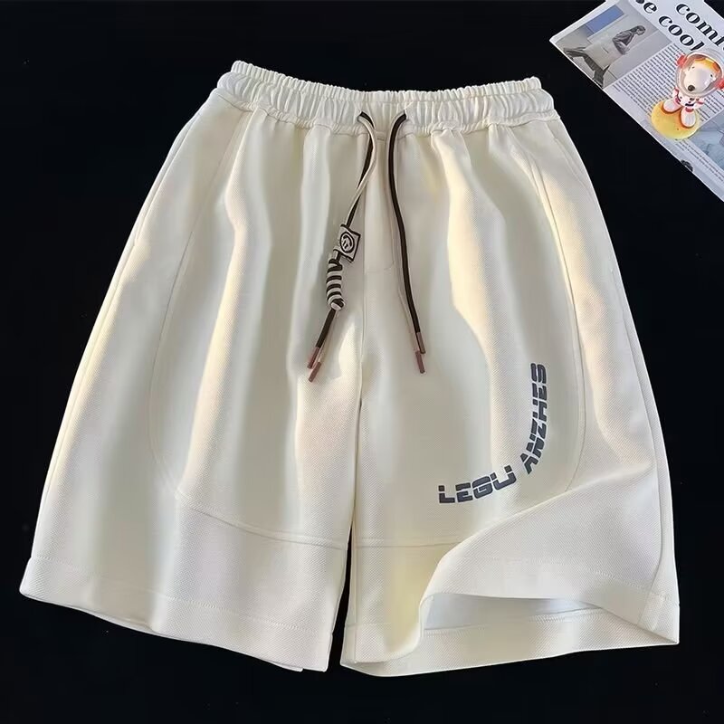 American sports shorts for men, loose, high-waisted, slim, Hong Kong style running pants, summer casual mid-pants