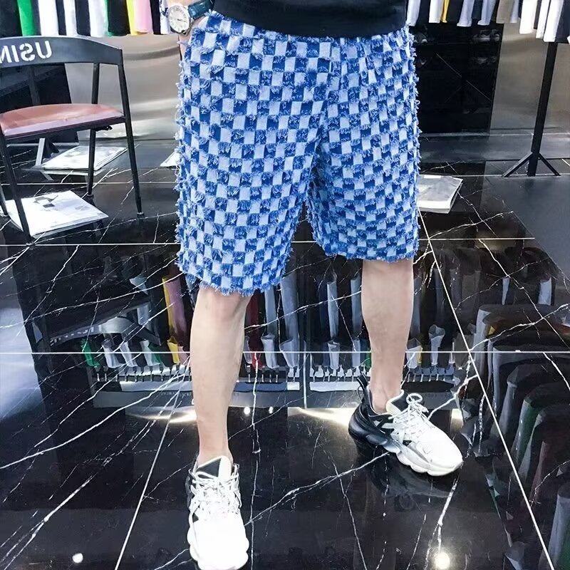 Casual plaid shorts men's summer thin outer wear loose casual sports shorts men's five-point medium pants trend