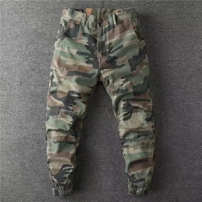 Can be returned and exchanged in second batch, American retro overalls, men's camouflage pants, wear-resistant, stain-resistant, casual trousers with leggings and small feet