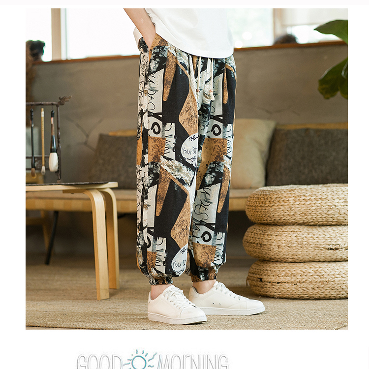 Casual pants men's new summer loose printed pants straight trousers