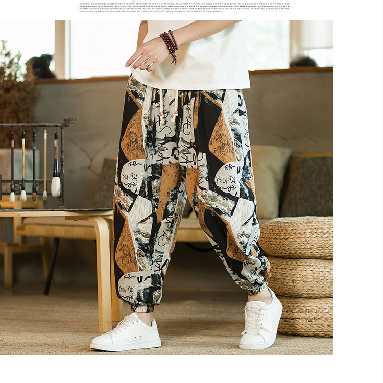 Casual pants men's new summer loose printed pants straight trousers