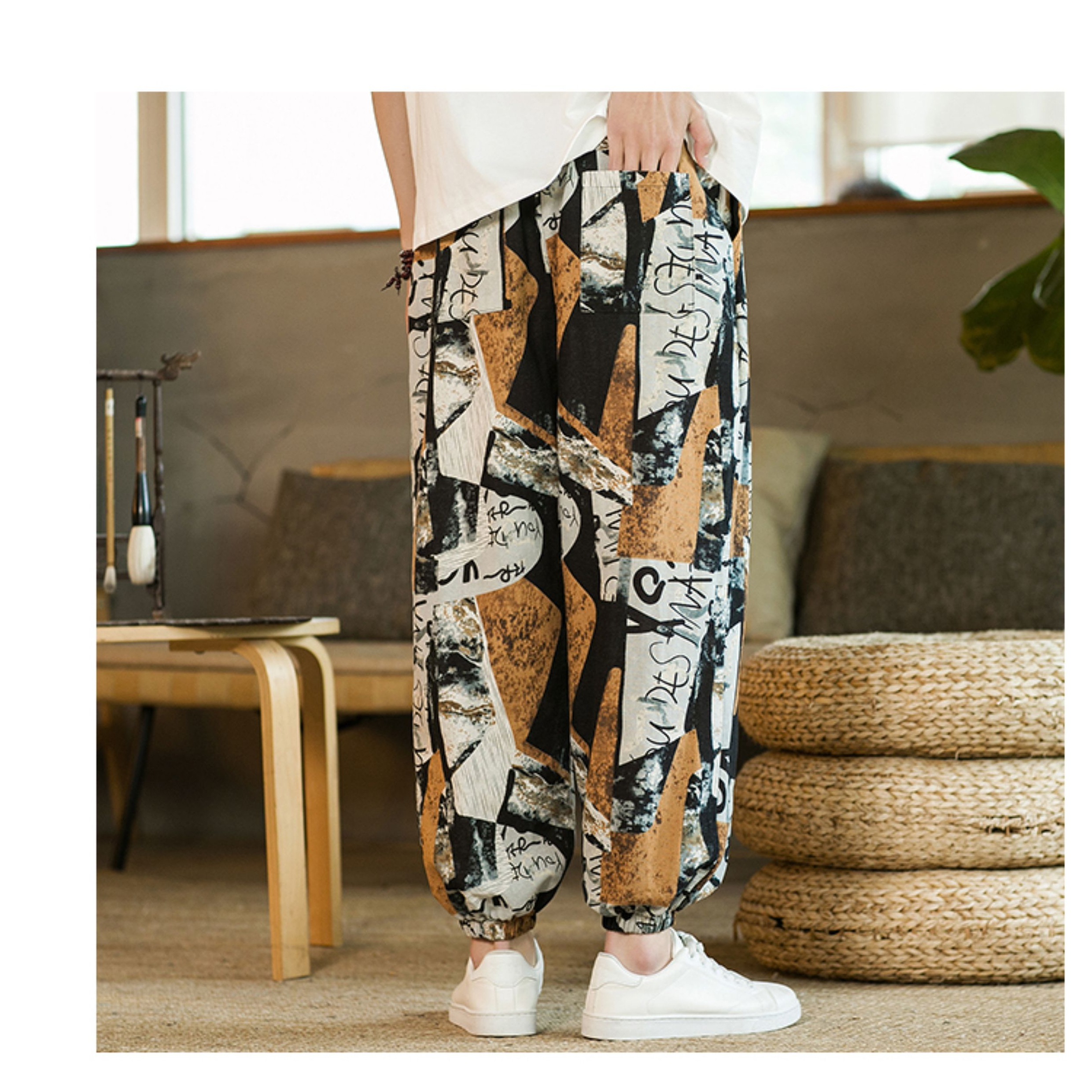 Casual pants men's new summer loose printed pants straight trousers