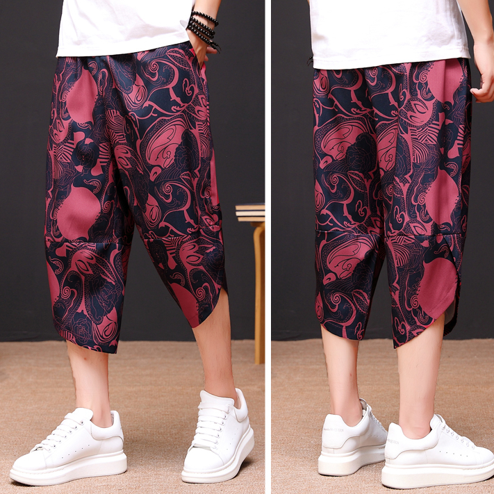 Shorts, beach shorts, men's cropped pants, Japanese trendy summer large size retro ethnic style men's mid-length pants