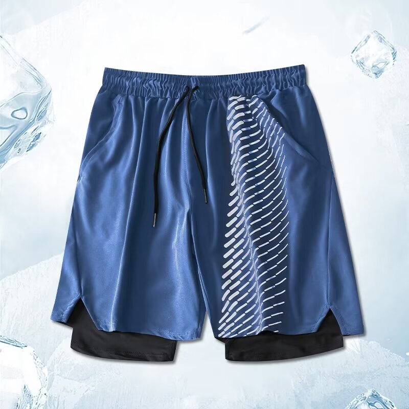 Ice silk sports shorts men's summer 2024 new American retro five-point medium pants quick-drying sports basketball beach pants