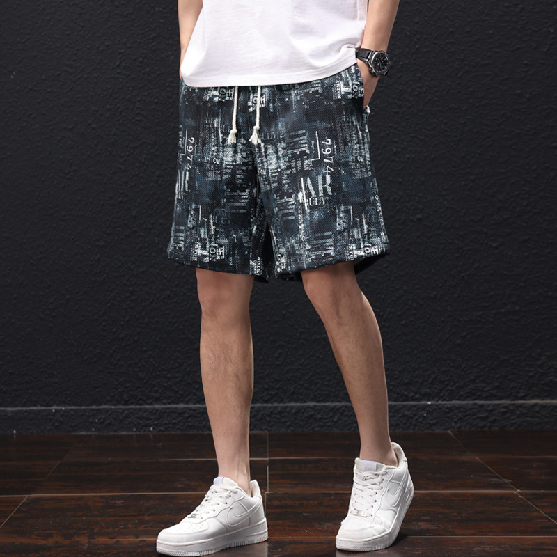 Summer new casual pants men's shorts fashion trend all-match men's flower pants mid-pants