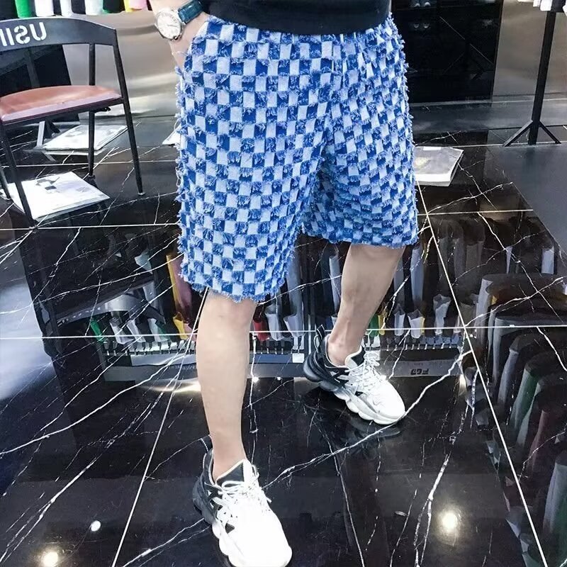 Casual plaid shorts men's summer thin outer wear loose casual sports shorts men's five-point medium pants trend