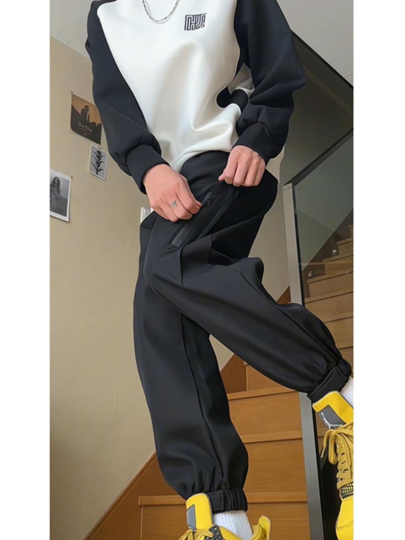 Can be returned and exchanged in second batch, winter warm waterproof jacket men's side zipper leggings pants, American high street pants