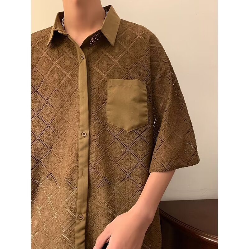 Shirt men's summer short-sleeved loose commuting top with unique and chic temperament