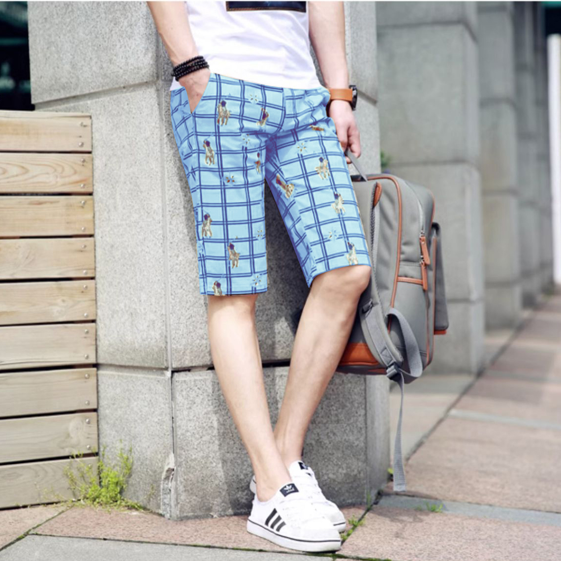 New trendy brand overalls for men, casual, versatile, straight, loose, three-quarter length shorts, fashionable mid-pants