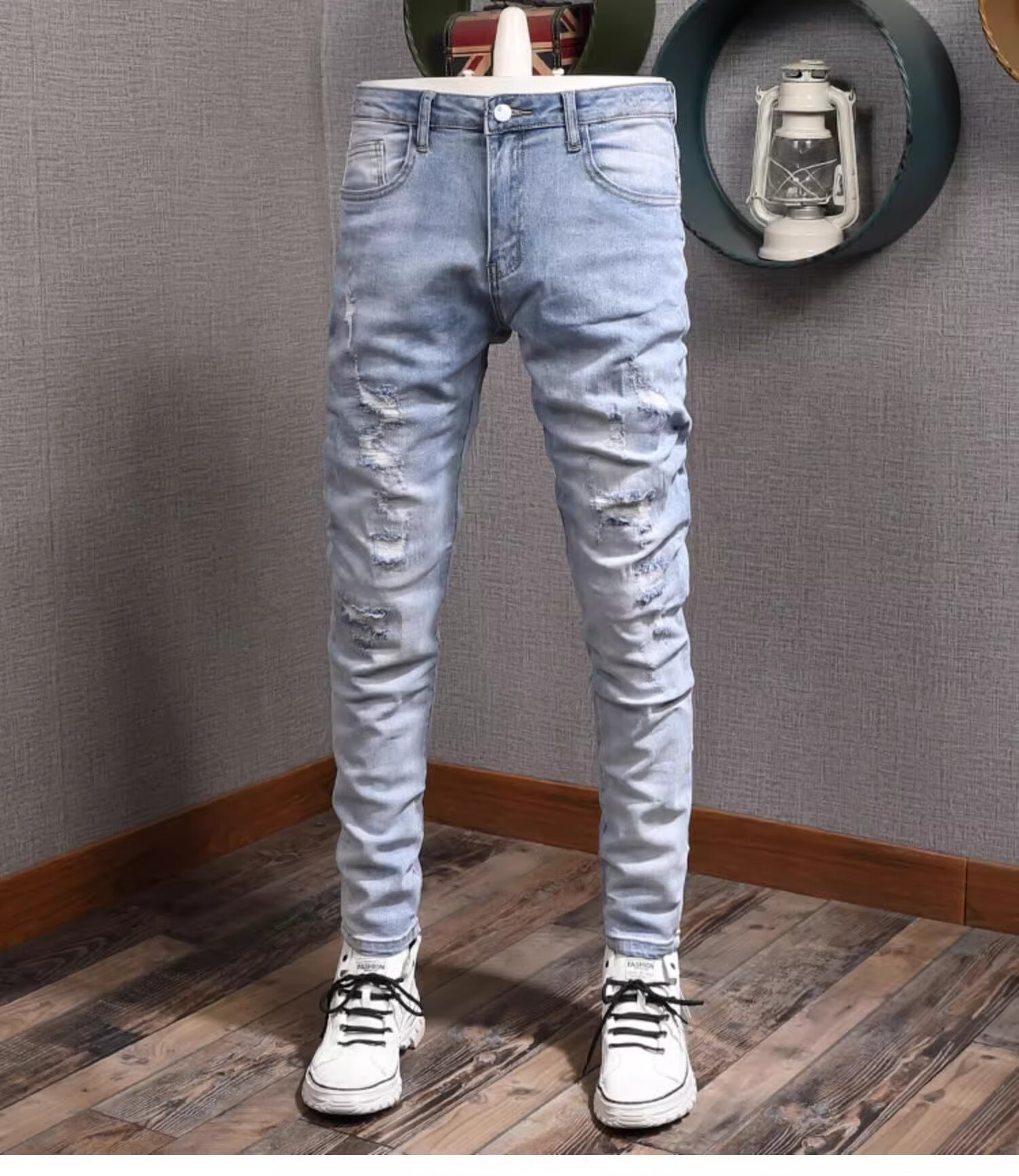 Can be returned and exchanged in second batch, spring and autumn light-colored casual jeans for men, slim fit, elastic, casual, all-match long trousers for men